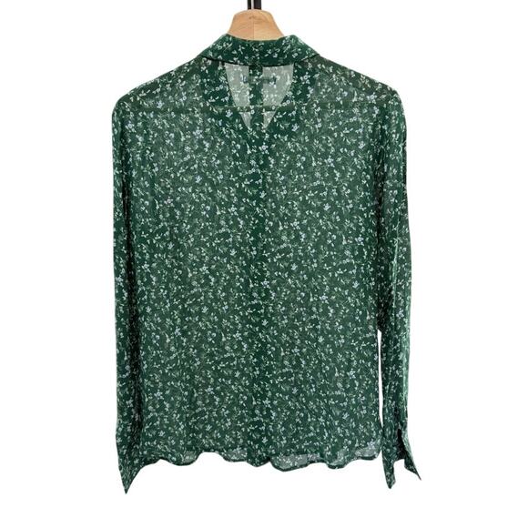 Reformation Green Button Ditsy Floral Long Sleeve Sheer S Top Preppy MSRP $148 - Picture 2 of 8